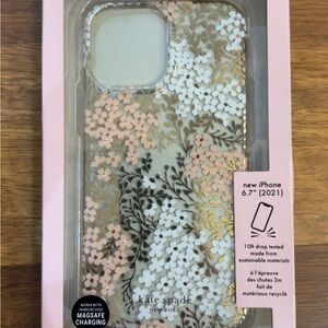 Incipio Kate Spade Floral iPhone 13 Pro Max Case-white, pink, gold & rhinestones